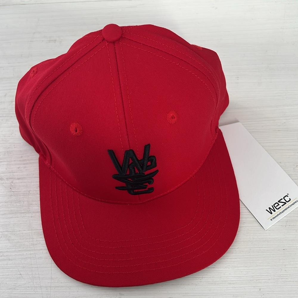 WeSC Red overlay snapback cap